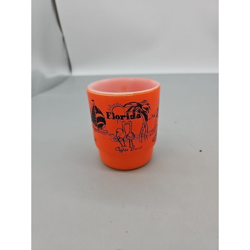 Vintage Anchor Glass Orange Coffee Break Mug Cup Souvenir Florida tapered retro‎